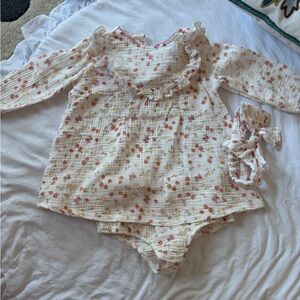 Floral Baby Muslin Outfit with Headband